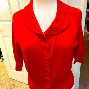 Sweetheart Retro Red Cardigan with Bow Accents